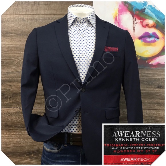 KENNETH COLE Mens Blue‎ Blazer Sport Coat Casual Jacket Size 42S Slim Wool Suit